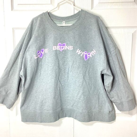 Positive Sweatshirt Love Begins Within Plus Size Pullover Sweatshirt Gray 4X - Picture 1 of 10
